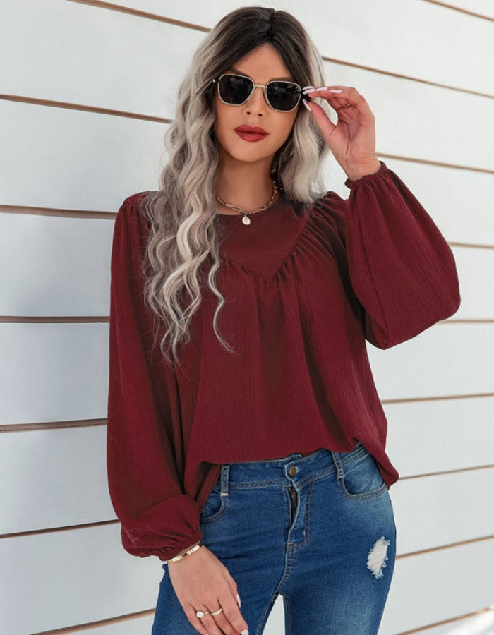 SHOPIQAT Women's Casual Loose Round Neck Solid Color Pullover Shirt - Premium  from shopiqat - Just $7.800! Shop now at shopiqat