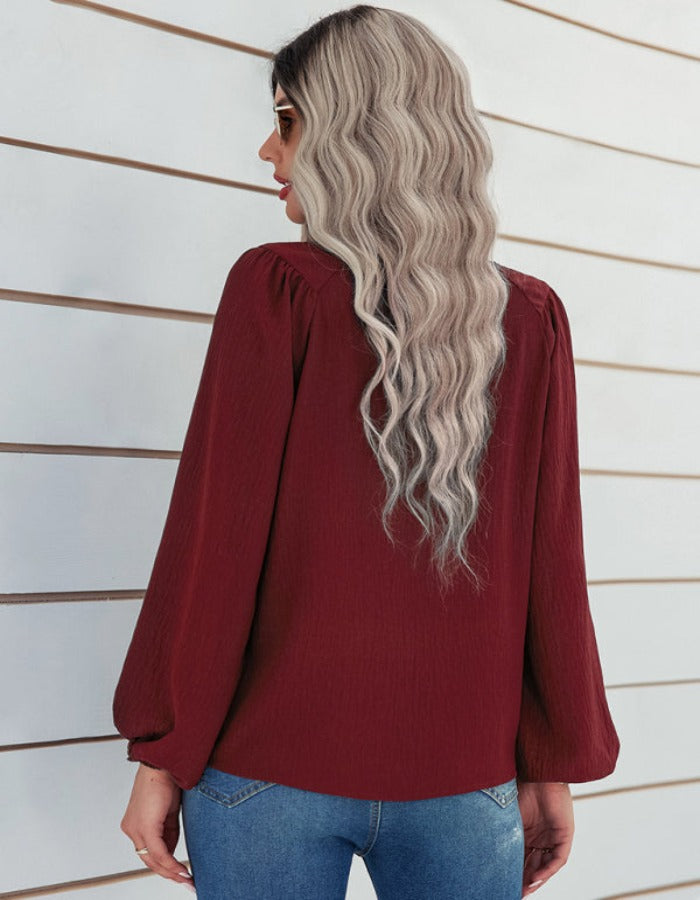 SHOPIQAT Women's Casual Loose Round Neck Solid Color Pullover Shirt - Premium  from shopiqat - Just $7.800! Shop now at shopiqat