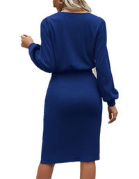 SHOPIQAT Threaded Waist Lantern Long-Sleeved Knitted Split Hip Dress - Premium Dresses from shopiqat - Just $10.900! Shop now at shopiqat