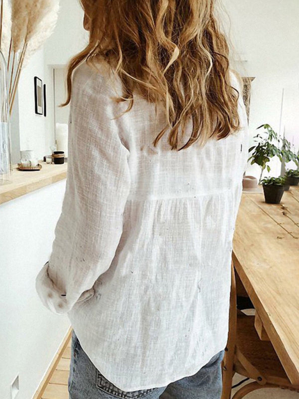 Shopiqat Solid Long Sleeve Linen Shirt - Premium  from shopiqat - Just $4.900! Shop now at shopiqat