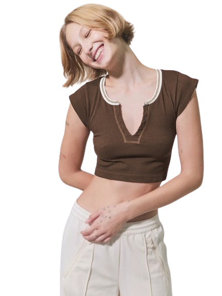 SHOPIQAT V-neckline Cropped Baby Tee - Premium  from shopiqat - Just $4.750! Shop now at shopiqat