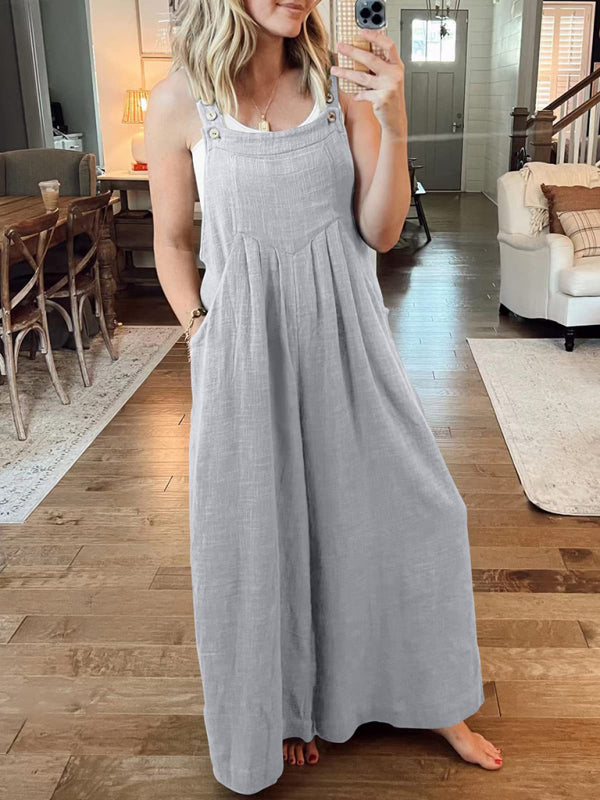SHOPIQAT Wide Leg Linen Jumpsuit