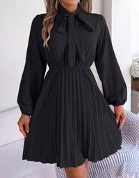 SHOPIQAT Autumn and Winter Temperament Tie Waist Long Sleeve Pleated Skirt - Premium Dresses from shopiqat - Just $8.900! Shop now at shopiqat
