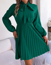 SHOPIQAT Autumn and Winter Temperament Tie Waist Long Sleeve Pleated Skirt - Premium Dresses from shopiqat - Just $8.900! Shop now at shopiqat