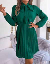 SHOPIQAT Autumn and Winter Temperament Tie Waist Long Sleeve Pleated Skirt - Premium Dresses from shopiqat - Just $8.900! Shop now at shopiqat
