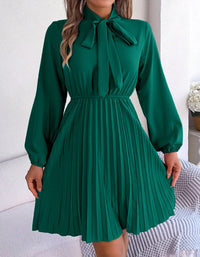 SHOPIQAT Autumn and Winter Temperament Tie Waist Long Sleeve Pleated Skirt - Premium Dresses from shopiqat - Just $8.900! Shop now at shopiqat