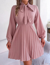 SHOPIQAT Autumn and Winter Temperament Tie Waist Long Sleeve Pleated Skirt - Premium Dresses from shopiqat - Just $6.280! Shop now at shopiqat