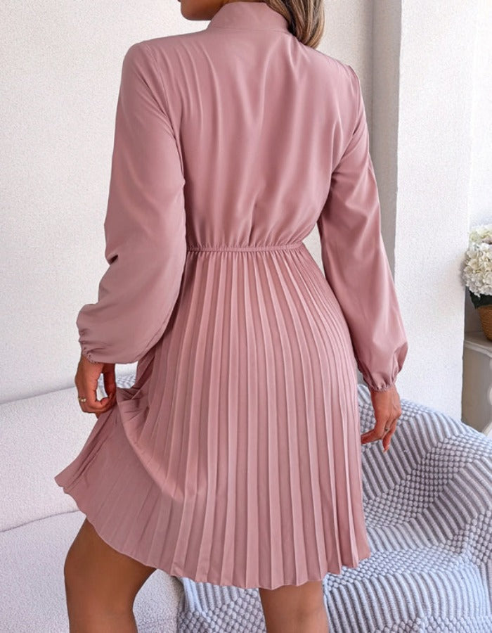 SHOPIQAT Autumn and Winter Temperament Tie Waist Long Sleeve Pleated Skirt - Premium Dresses from shopiqat - Just $8.900! Shop now at shopiqat