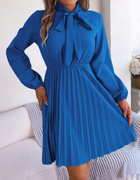 SHOPIQAT Autumn and Winter Temperament Tie Waist Long Sleeve Pleated Skirt - Premium Dresses from shopiqat - Just $8.900! Shop now at shopiqat