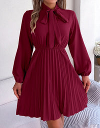 SHOPIQAT Autumn and Winter Temperament Tie Waist Long Sleeve Pleated Skirt - Premium Dresses from shopiqat - Just $8.900! Shop now at shopiqat