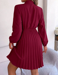 SHOPIQAT Autumn and Winter Temperament Tie Waist Long Sleeve Pleated Skirt - Premium Dresses from shopiqat - Just $8.900! Shop now at shopiqat