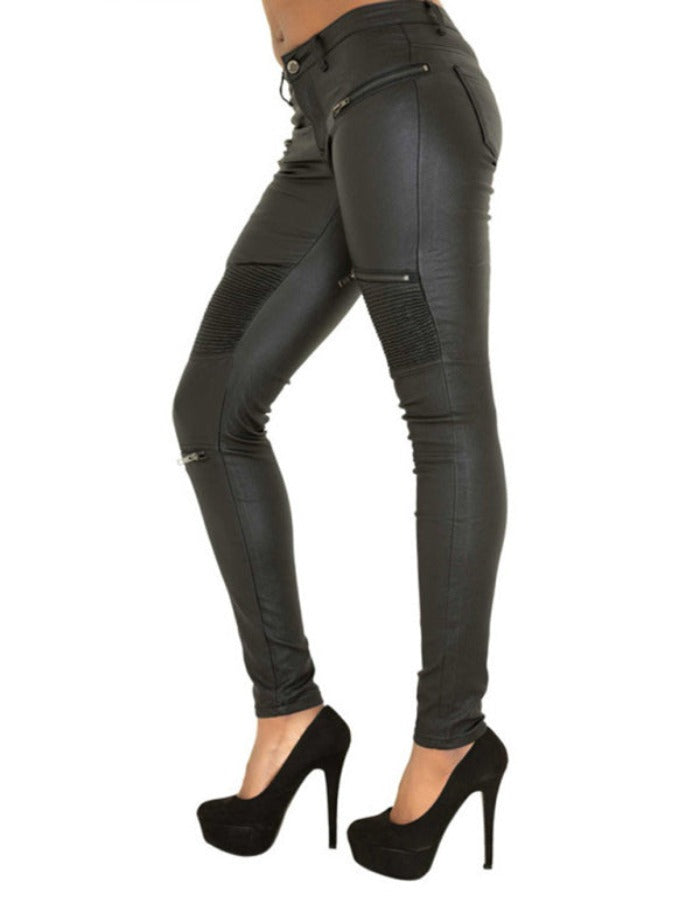 SHOPIQAT Women's PU Skinny Pants with Multi-Zip Motorcycle Trousers - Premium  from shopiqat - Just $11.900! Shop now at shopiqat