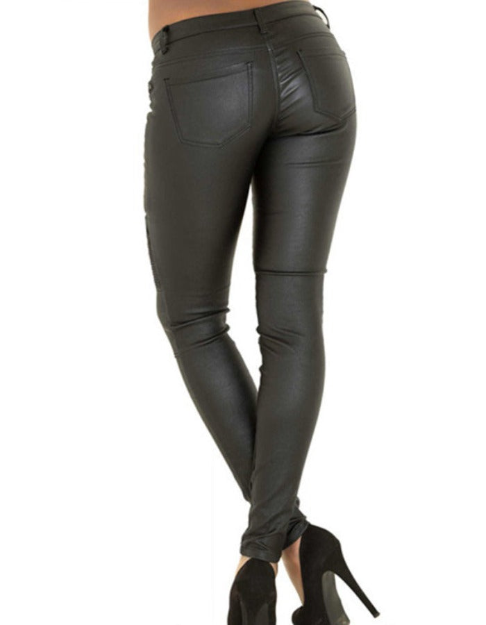 SHOPIQAT Women's PU Skinny Pants with Multi-Zip Motorcycle Trousers - Premium  from shopiqat - Just $11.900! Shop now at shopiqat