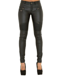 SHOPIQAT Women's PU Skinny Pants with Multi-Zip Motorcycle Trousers - Premium  from shopiqat - Just $11.900! Shop now at shopiqat