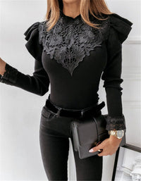 SHOPIQAT Women's Long Sleeve Round Neck Lace Bottoming Knitted Top - Premium  from shopiqat - Just $7.400! Shop now at shopiqat