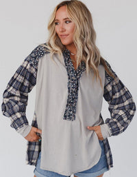 SHOPIQAT Women's Round Neck Plaid Printed Loose Long Sleeve Top - Premium  from shopiqat - Just $11.400! Shop now at shopiqat