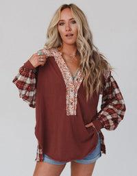 SHOPIQAT Women's Round Neck Plaid Printed Loose Long Sleeve Top - Premium  from shopiqat - Just $11.400! Shop now at shopiqat