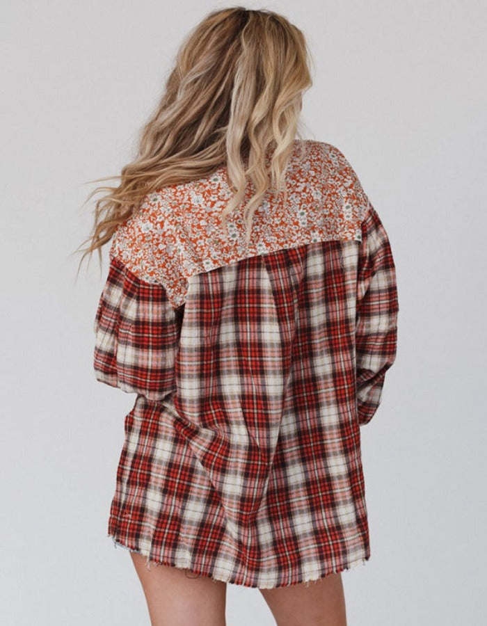 SHOPIQAT Women's Round Neck Plaid Printed Loose Long Sleeve Top - Premium  from shopiqat - Just $11.400! Shop now at shopiqat