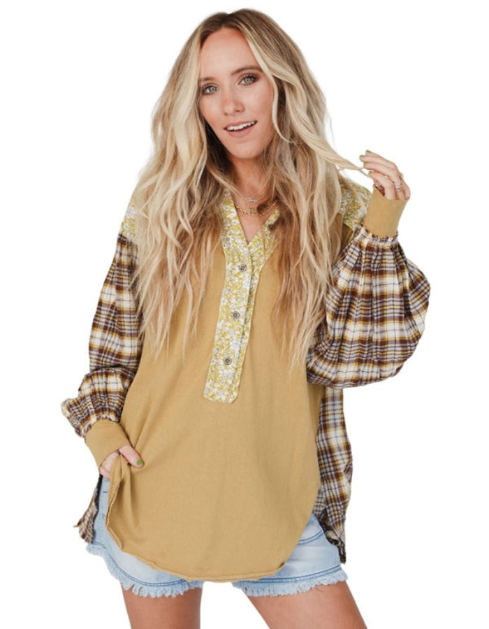 SHOPIQAT Women's Round Neck Plaid Printed Loose Long Sleeve Top - Premium  from shopiqat - Just $11.400! Shop now at shopiqat